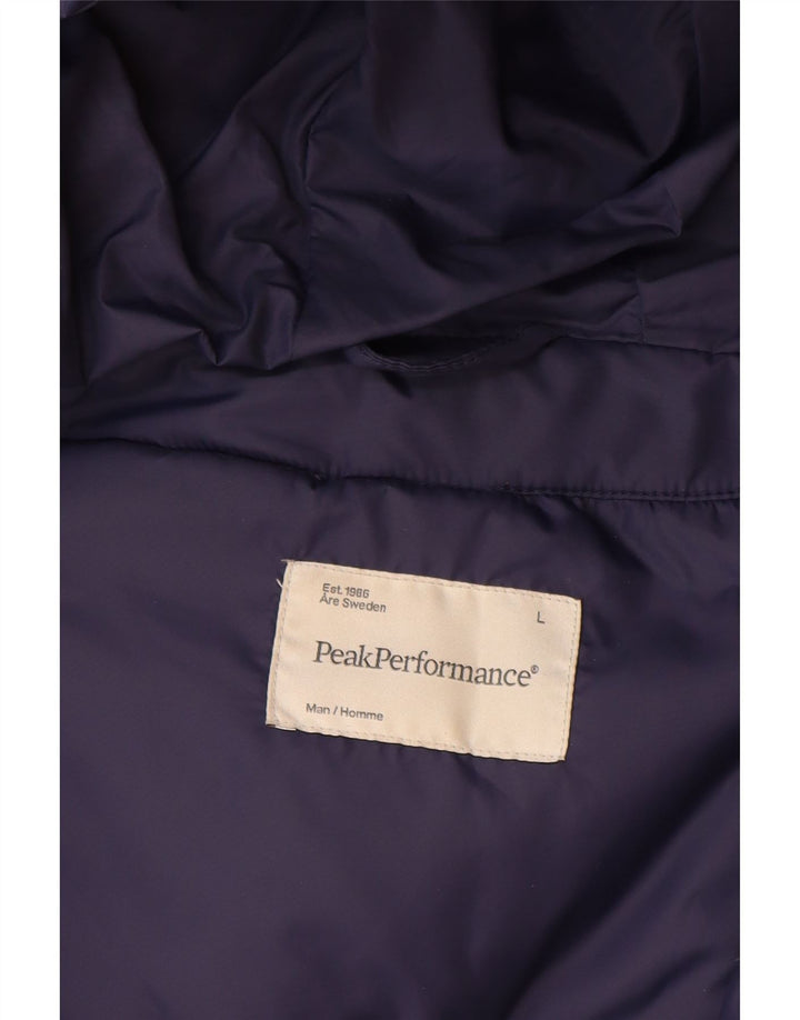 PEAK PERFORMANCE Mens Hooded Padded Jacket UK 40 Large Navy Blue Polyamide