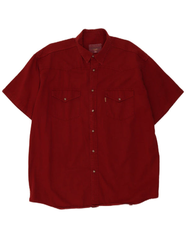 Cămașă de denim cu mânecă scurtă pentru bărbați vintage XL bumbac burgundă