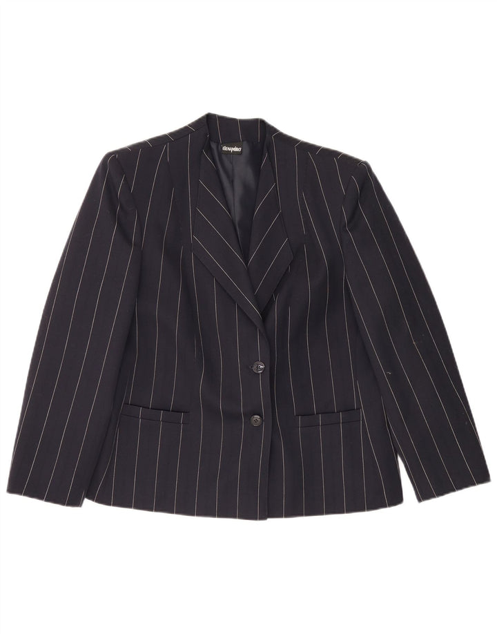 ELENA MIRO Jachetă Blazer pentru femei cu 2 nasturi UK 18 XL Lână cu dungi bleumarin
