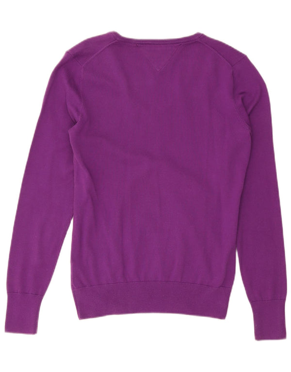 Pulover cu decolteu în V Tommy Hilfiger pentru femei UK 14 Bumbac violet mediu