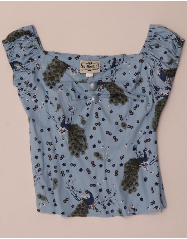 Bluză pentru femei Collectif Crop Top UK 14 Medium Blue Animal Print Bumbac