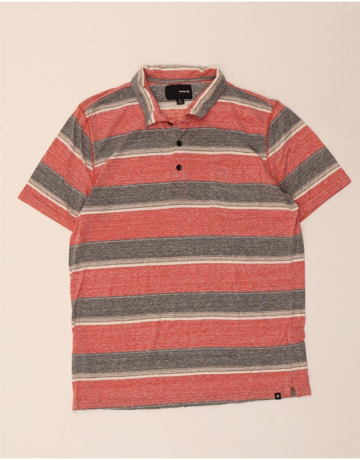 Tricou polo Hurley pentru bărbați, poliester cu dungi roz, mare