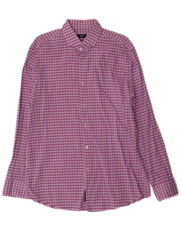 Cămașă pentru bărbați Hugo Boss Slim Fit Mărimea 43 17 XL Bumbac cu carouri violet