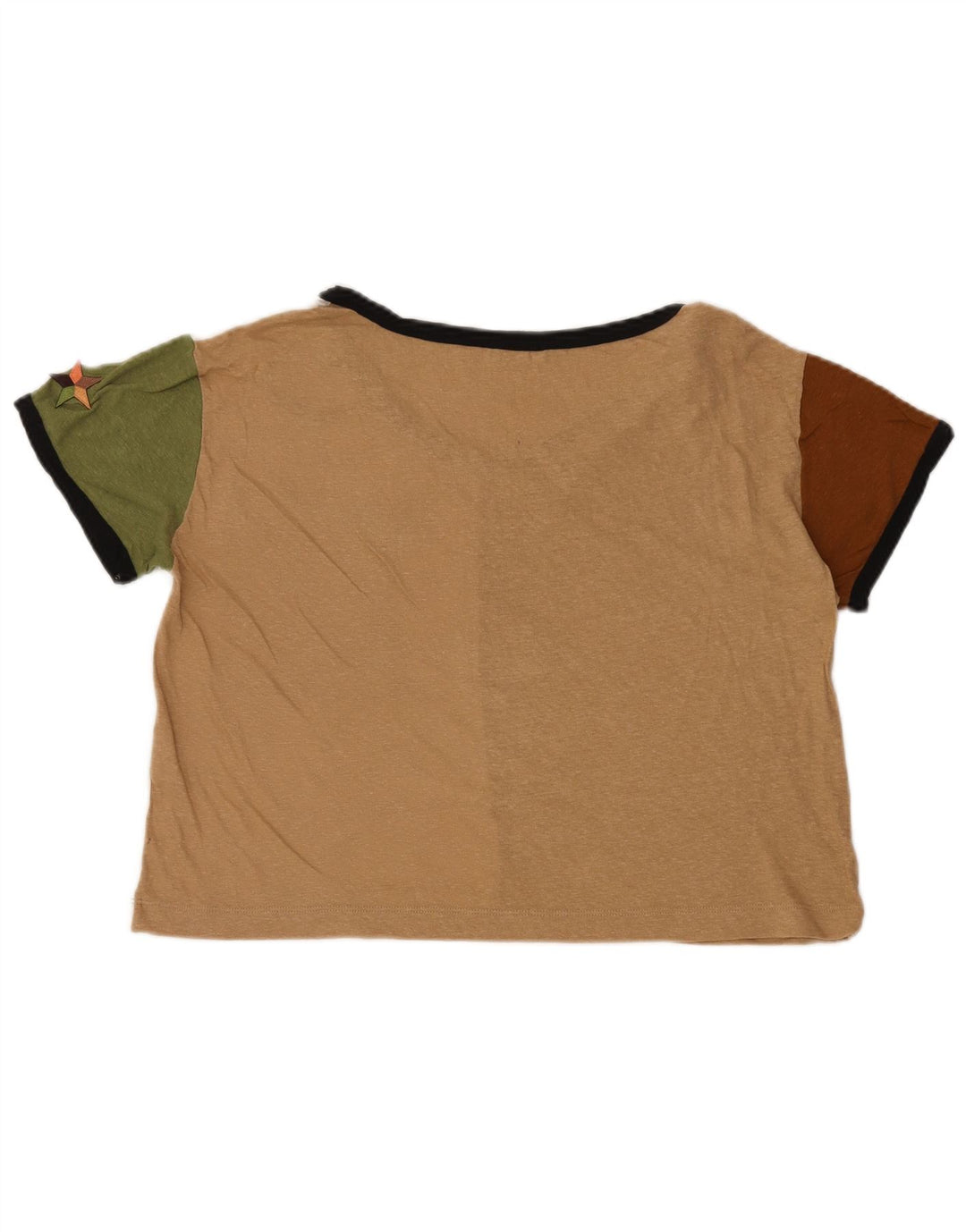 BENETTON Tricou oversize Crop pentru femei UK 6 XS Bej Colorblock