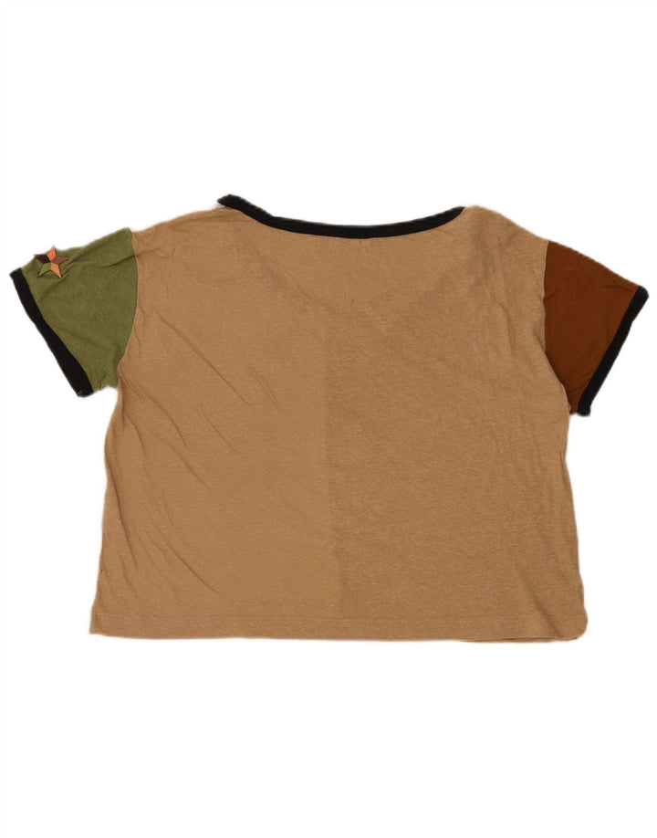 BENETTON Tricou oversize Crop pentru femei UK 6 XS Bej Colorblock