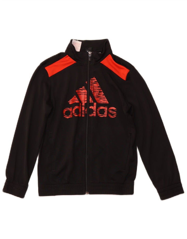 ADIDAS Boys Graphic Tracksuit Top Jacket 5-6 Years Black