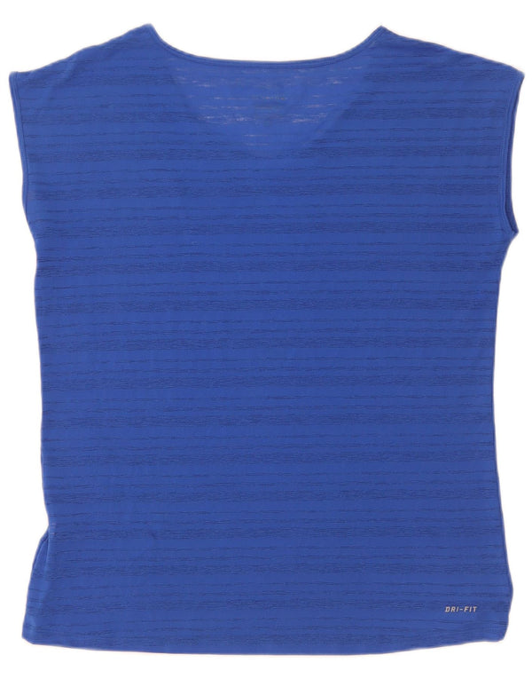 Nike Womens Dri Fit T-Shirt Top UK 14 Medium Blue Striped