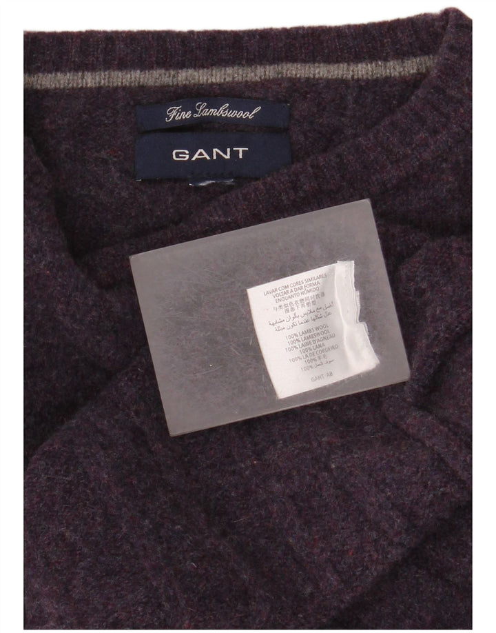Pulover Gant pentru bărbați cu decolteu rotund, lână de miel violet mediu