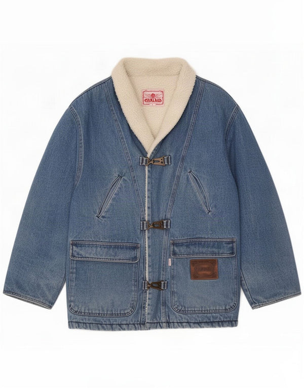 Vintage Mens Sherpa Duffle Denim Jacket UK 38 Medium Blue Bumbac