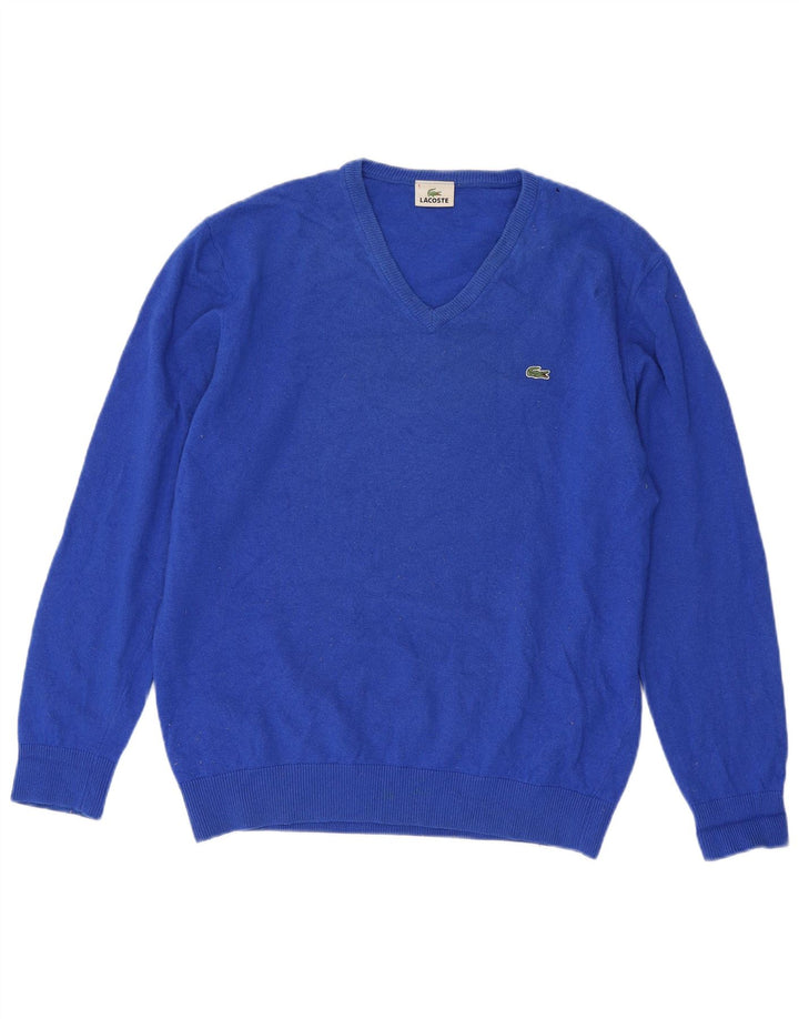 Pulover pentru bărbați Lacoste cu decolteu în V, mărime 6 XL, lână virgină albastră