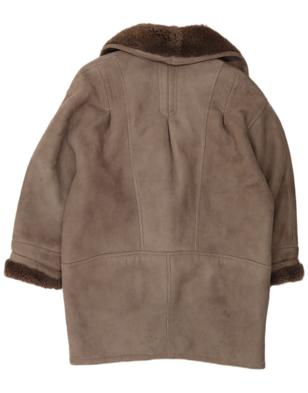 Palton supradimensionat din shearling vintage pentru femei IT 46 mare, gri din shearling