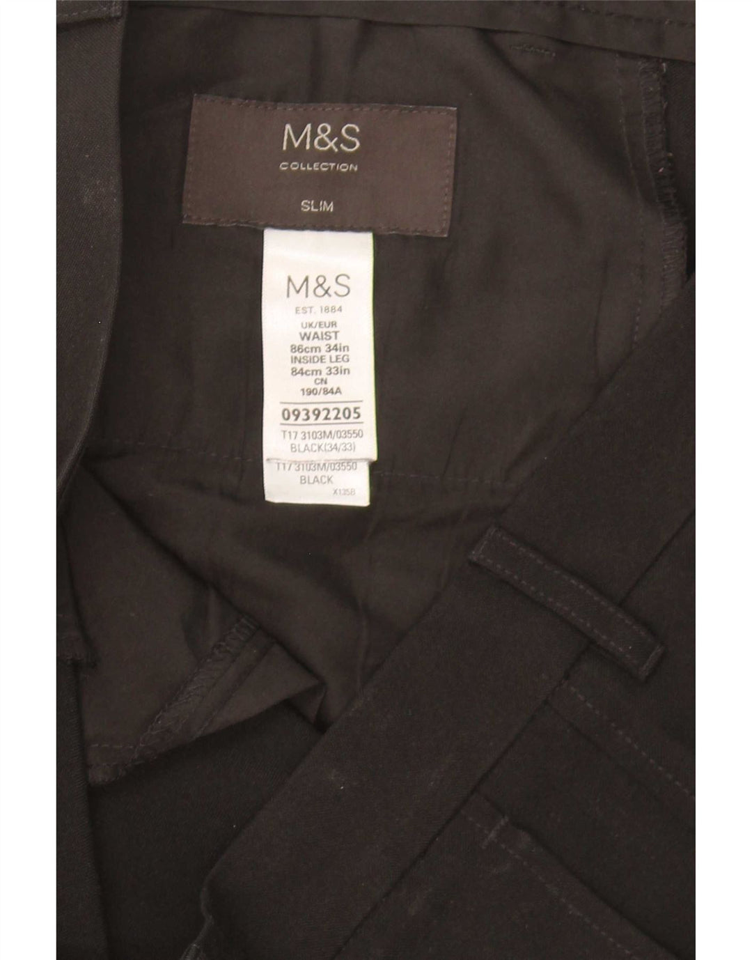 Pantaloni chino subțiri pentru bărbați Marks & Spencer L34 L33 Poliester negru