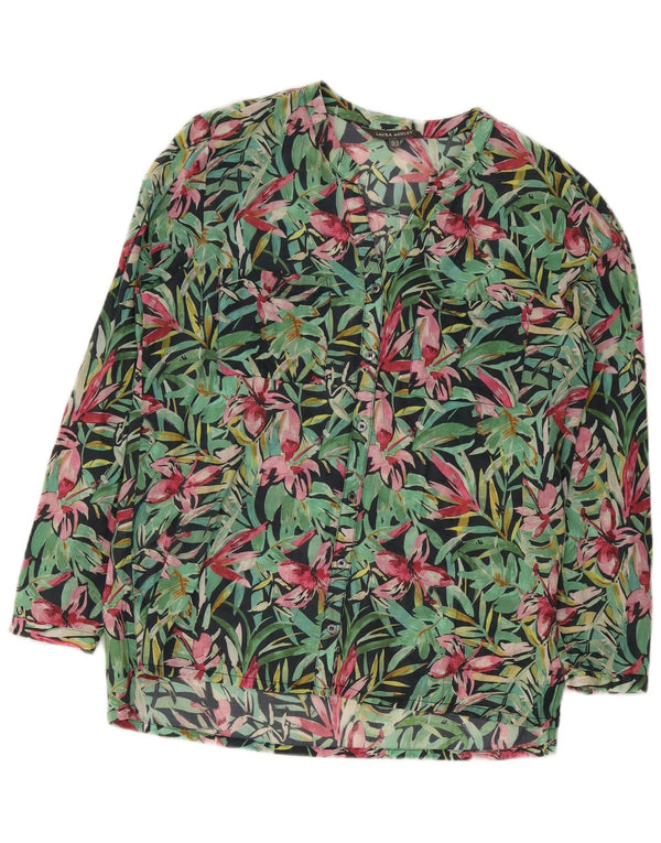 Bluză cămașă pentru femei Laura Ashley UK 14 mare, verde, cu flori din bumbac