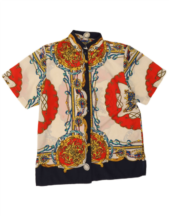 Bluză de cămașă cu model abstract pentru femei vintage UK 16 mare, multicoloră