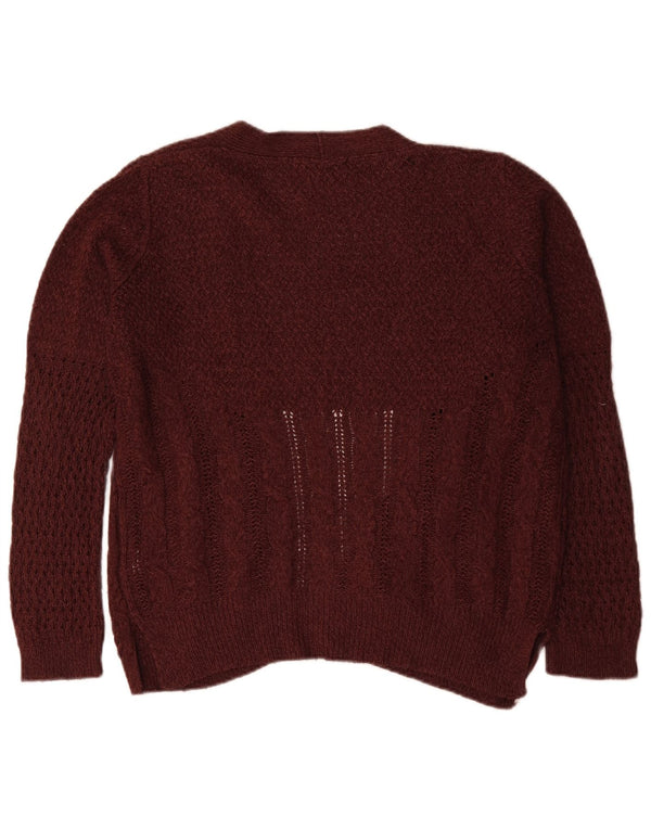 Pulover cardigan deschis supradimensionat pentru femei Oasis UK 14 Medium Burgundy Acrilic