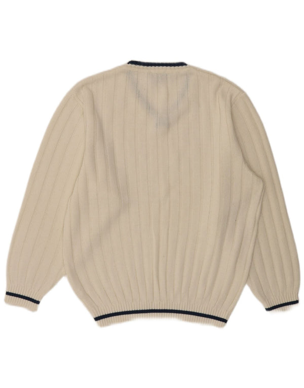 Pulover VINTAGE pentru bărbați cu decolteu în V UK 40/42 Medium White Poliacrilic