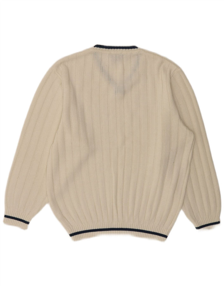 Pulover VINTAGE pentru bărbați cu decolteu în V UK 40/42 Medium White Poliacrilic