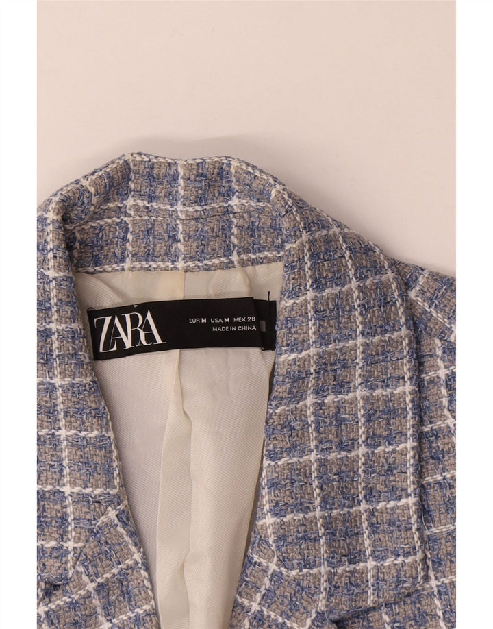 Jachetă Blazer Crop pentru Damă Zara UK 14 Medium Blue Check