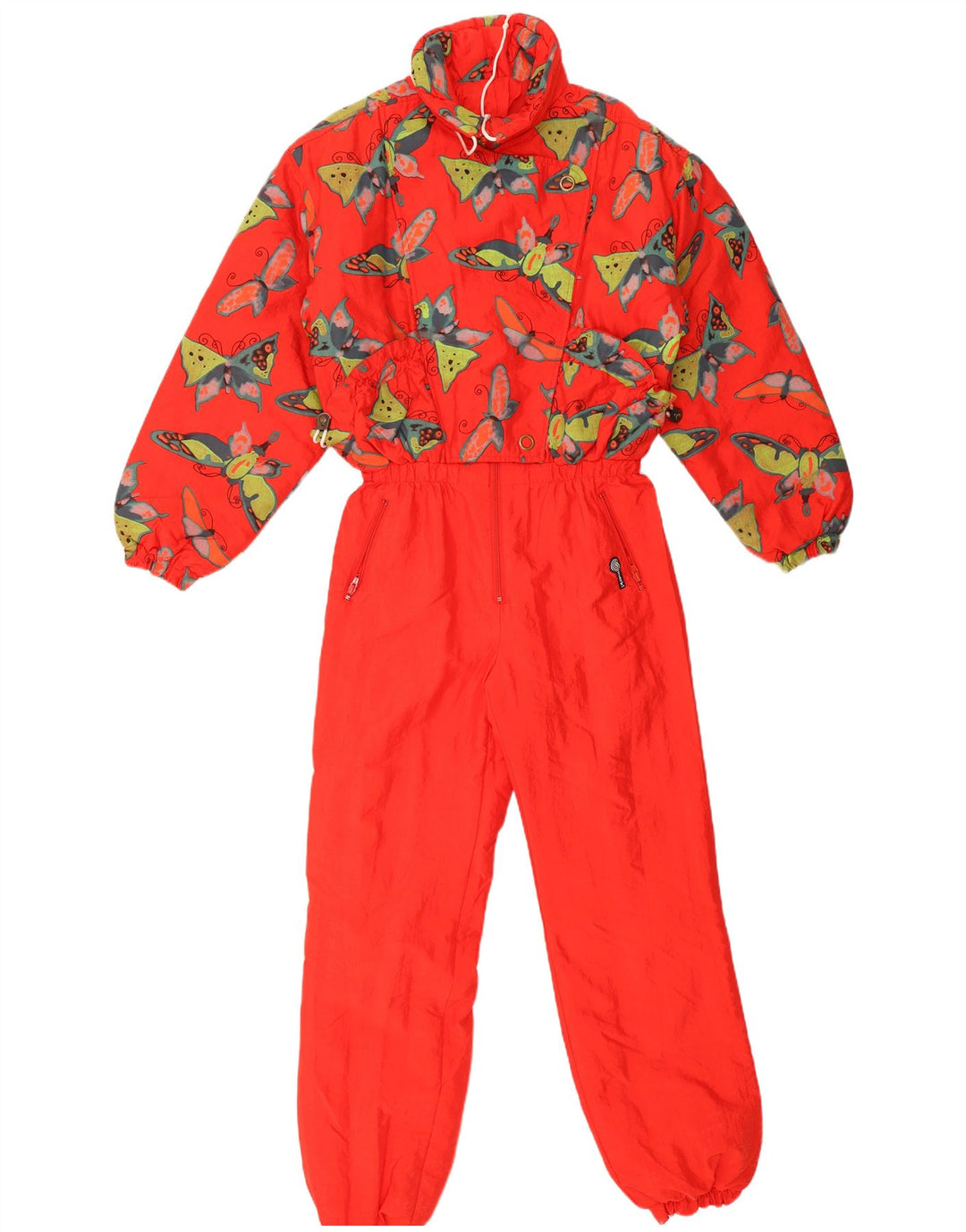 Salopetă de schi vintage pentru femei, cu model abstract, UK 14 Fluture roșu mediu