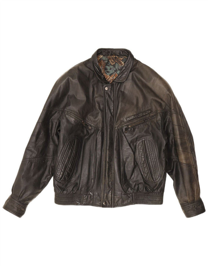 Geaca de piele vintage pentru barbati IT 48 Medium Black Leather