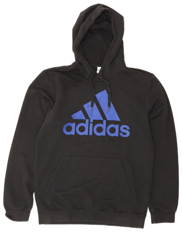 Pulover ADIDAS pentru bărbați cu glugă grafică UK 40/42 bumbac mediu negru