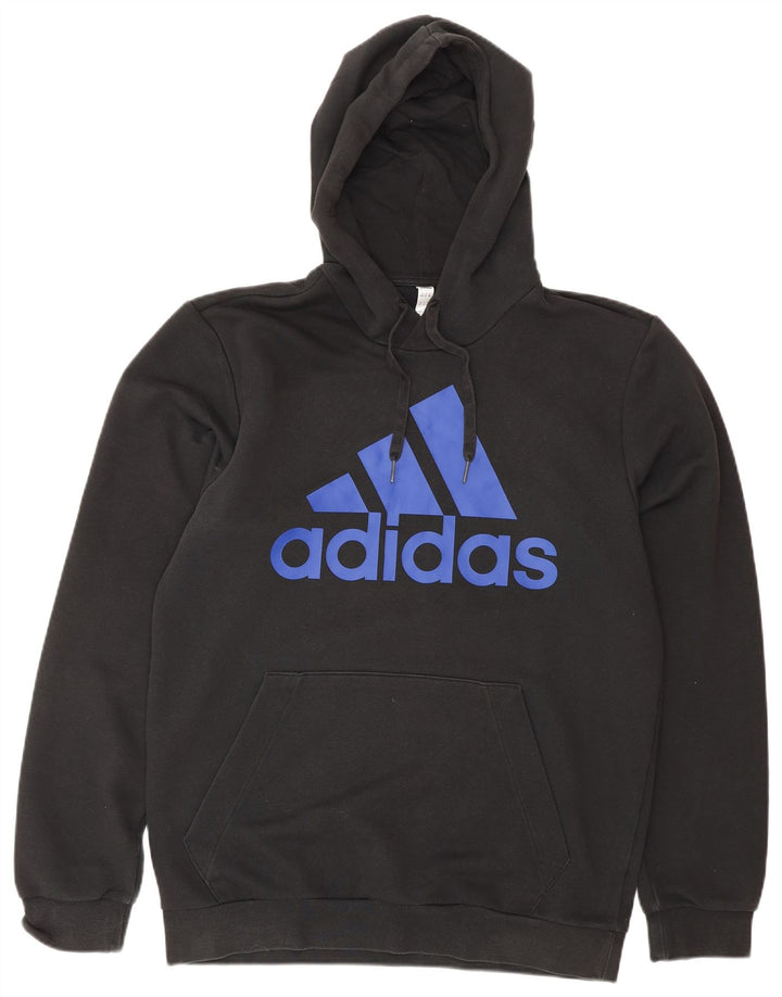 Pulover ADIDAS pentru bărbați cu glugă grafică UK 40/42 bumbac mediu negru