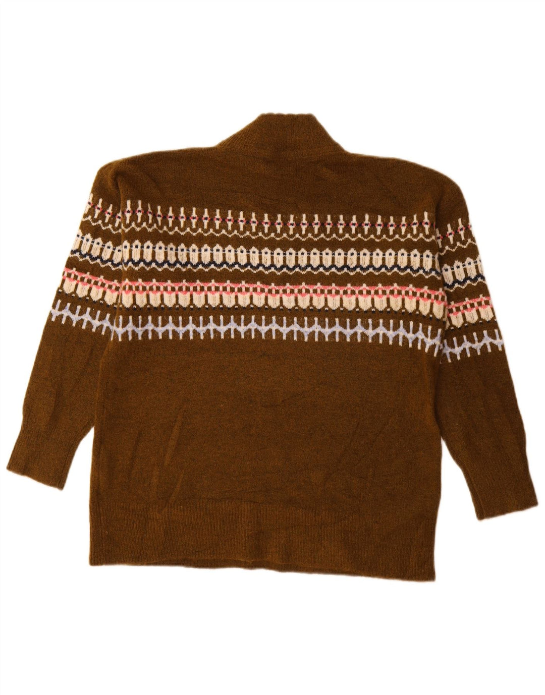 Pulover pentru femei cu gât țestoasă Fat Face UK 12 Medium Khaki Fair Isle
