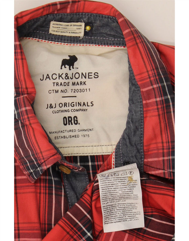 Cămașă cu mânecă scurtă Jack & Jones pentru bărbați, bumbac cu carouri roșii medii