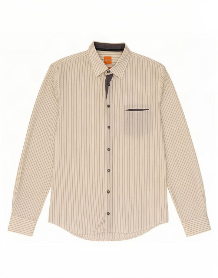 Cămașă pentru femei Hugo Boss Slim Fit, bumbac alb mediu cu dungi
