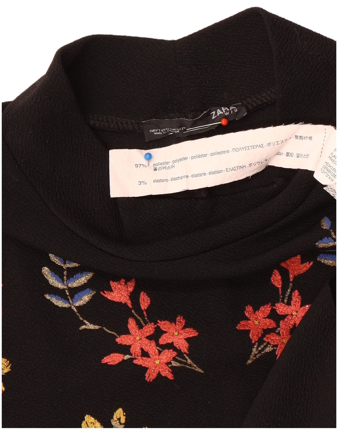Rochie schimbătoare cu mânecă lungă pentru femei Zara UK 10, poliester, floral, negru