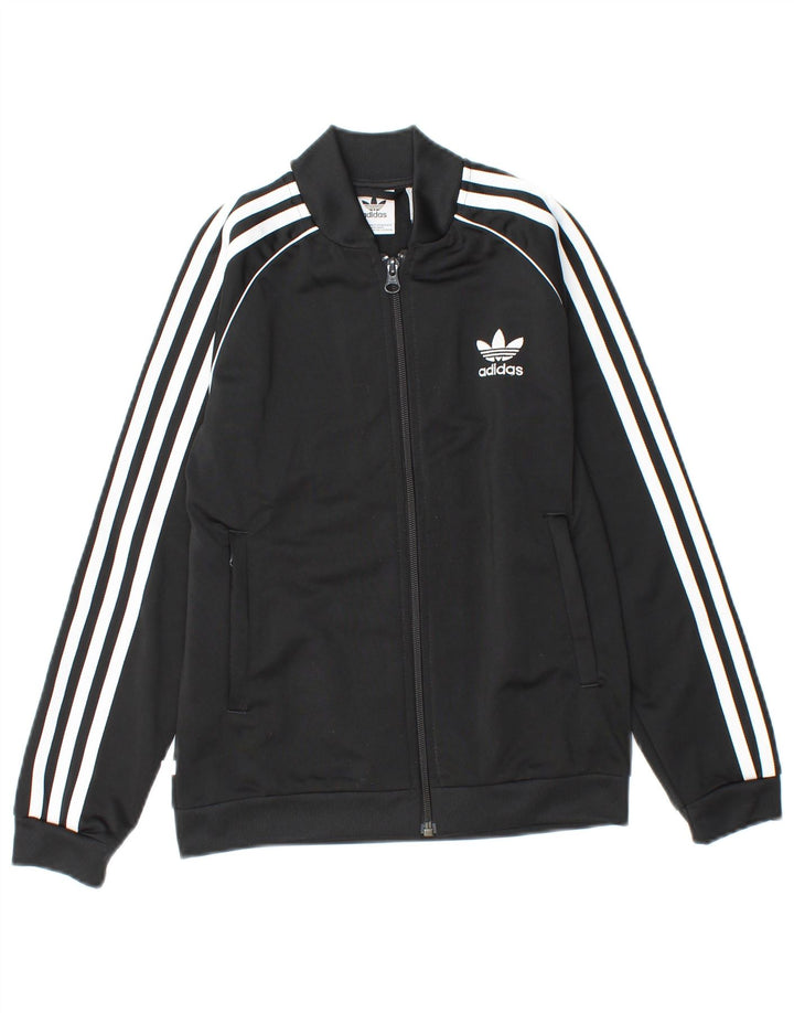 ADIDAS Boys Tracksuit Top Jacket 9-10 Years Black Polyester