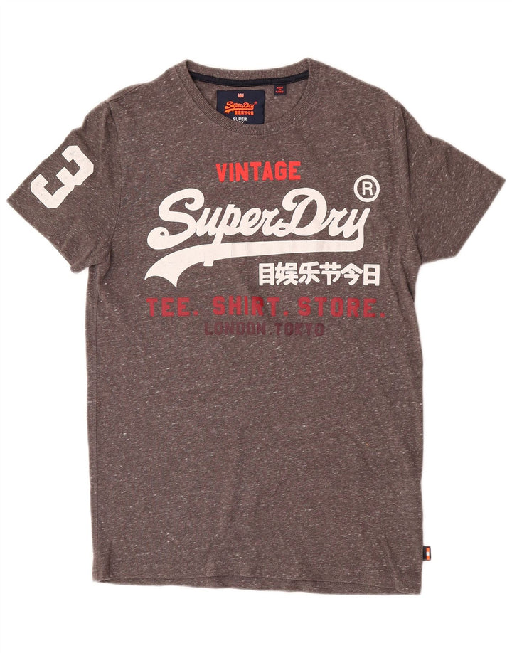 Tricou grafic pentru bărbați Superdry Top din bumbac cu pete gri mediu