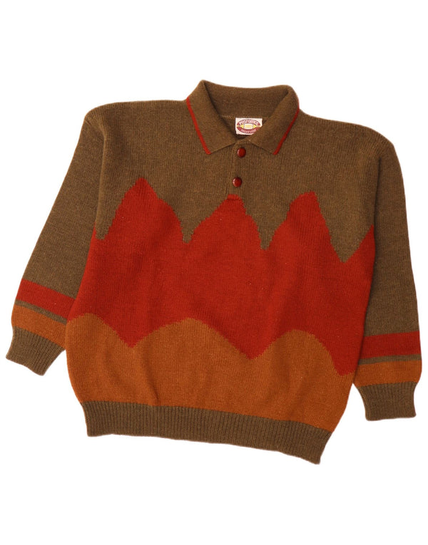 Pulover vintage pentru bărbați cu gât polo mare, lână de alpaca, maro
