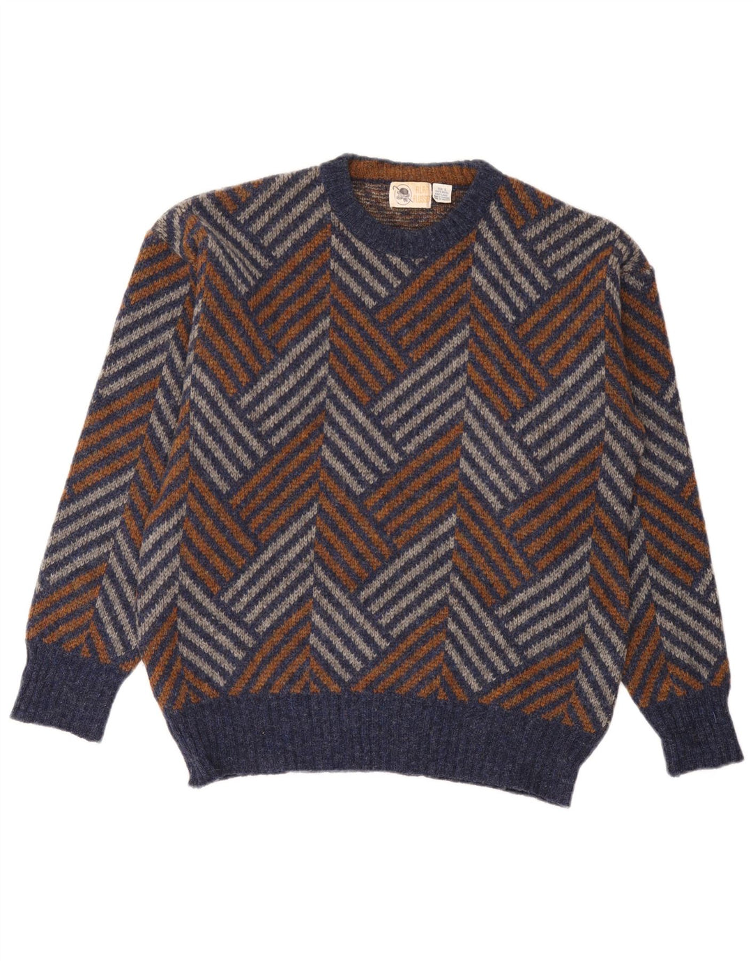Pulover vintage pentru bărbați cu gâtul turnat, lână chevron mare, multicoloră