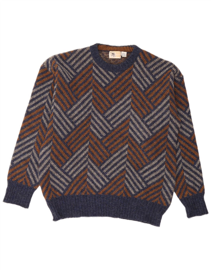 Pulover vintage pentru bărbați cu gâtul turnat, lână chevron mare, multicoloră