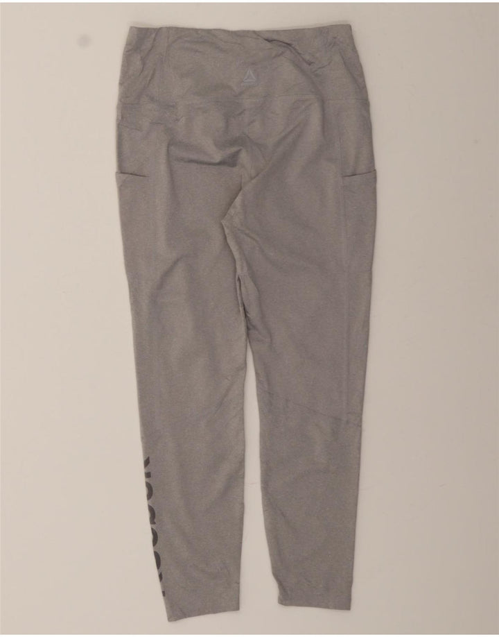 REEBOK Womens Graphic Leggings UK 14 Large  Grey Polyester Vintage Reebok and Second-Hand Reebok from Messina Hembry 