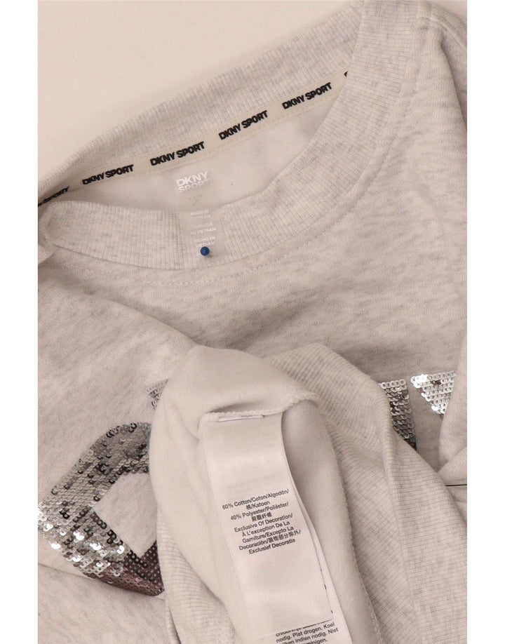 Pulover oversize Dkny Crop Graphic pentru femei UK 10 Small Gri