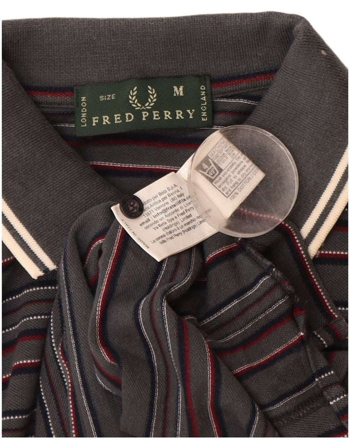 FRED PERRY Tricou polo cu mânecă lungă pentru bărbați, bumbac cu dungi gri mediu