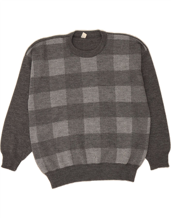 VINTAGE Mens Crew Neck Jumper Sweater XL Grey Check Polyacrylic Vintage Vintage and Second-Hand Vintage from Messina Hembry 