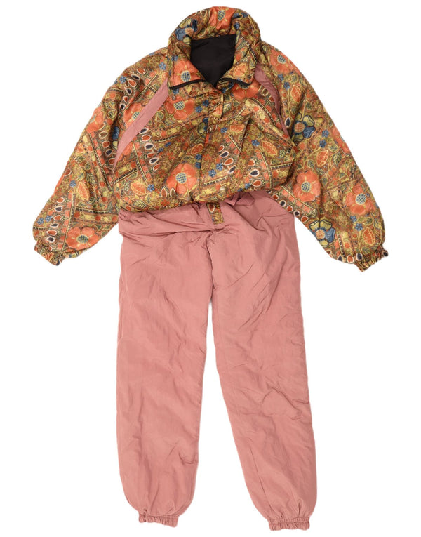 Salopetă de schi vintage pentru femei UK 14, poliester floral, roz mediu