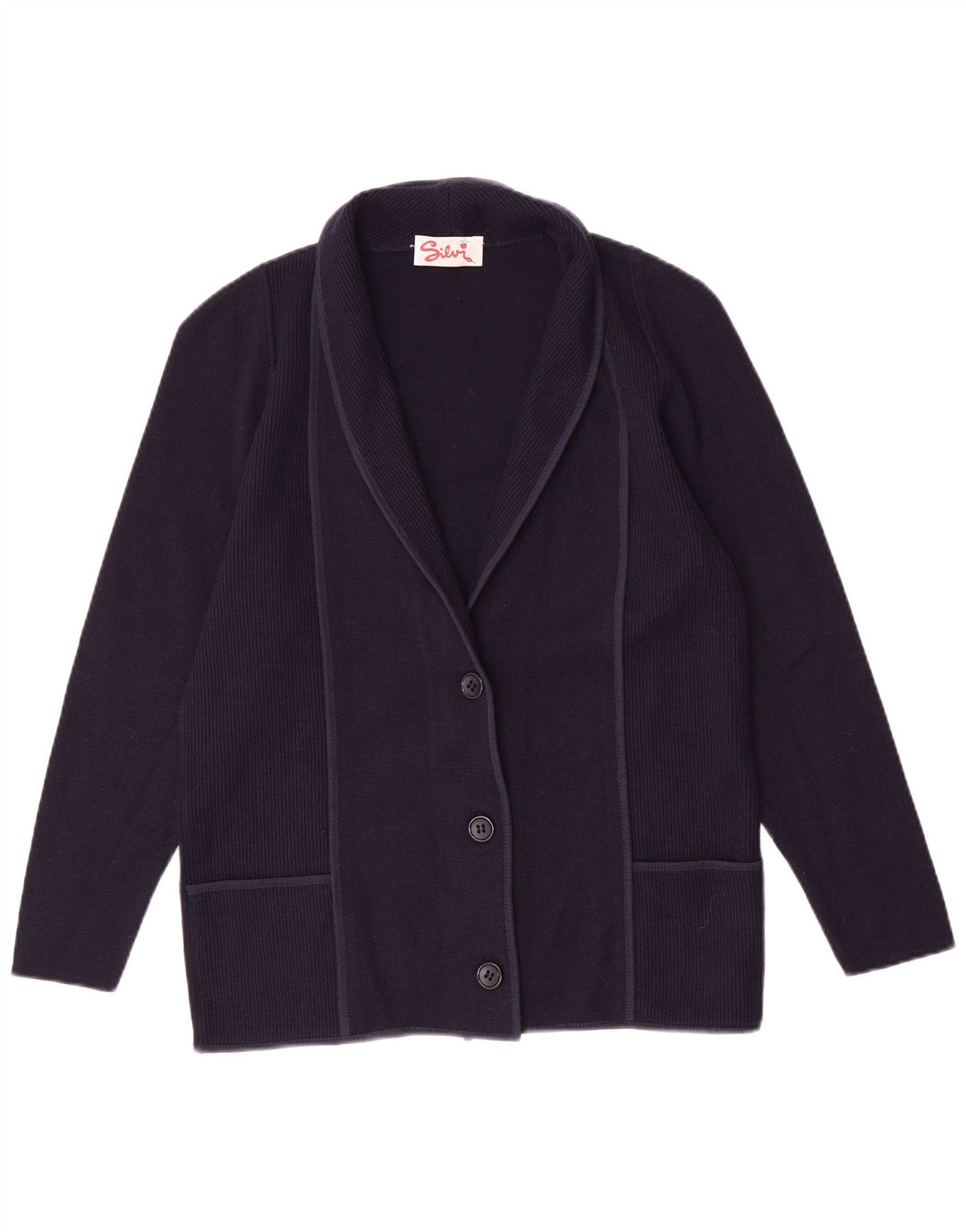 Pulover cardigan vintage pentru femei IT 46 mare bleumarin poliacrilic