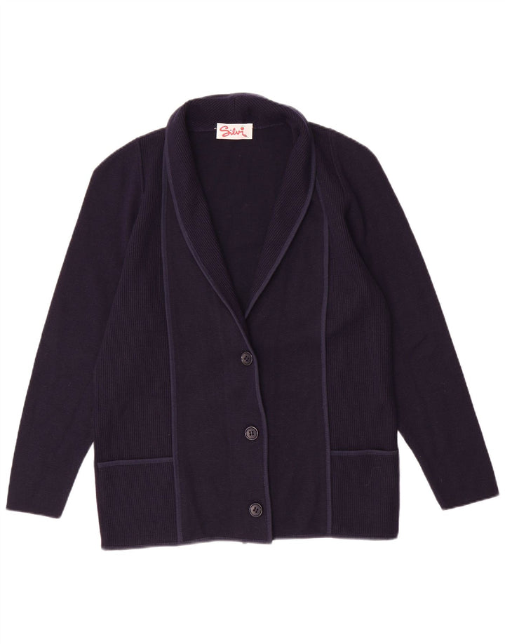 Pulover cardigan vintage pentru femei IT 46 mare bleumarin poliacrilic