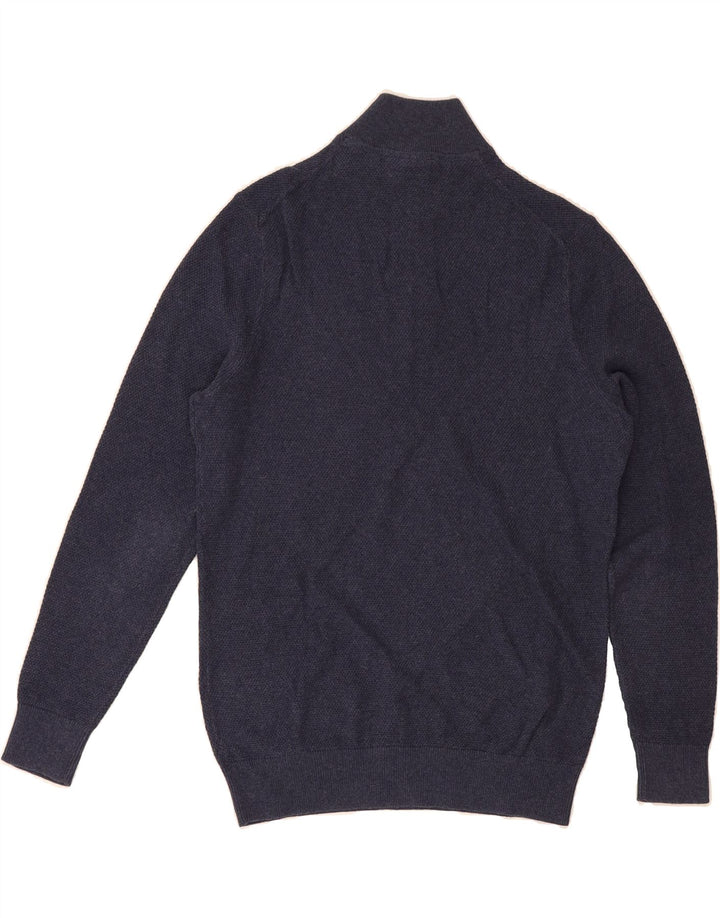 LYLE & SCOTT Mens Zip Neck Jumper Sweater Small Navy Blue Cotton Vintage Lyle & Scott and Second-Hand Lyle & Scott from Messina Hembry 
