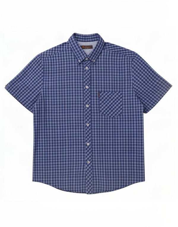 Cămașă cu mânecă scurtă pentru bărbați Ben Sherman XL, bumbac vichy albastru