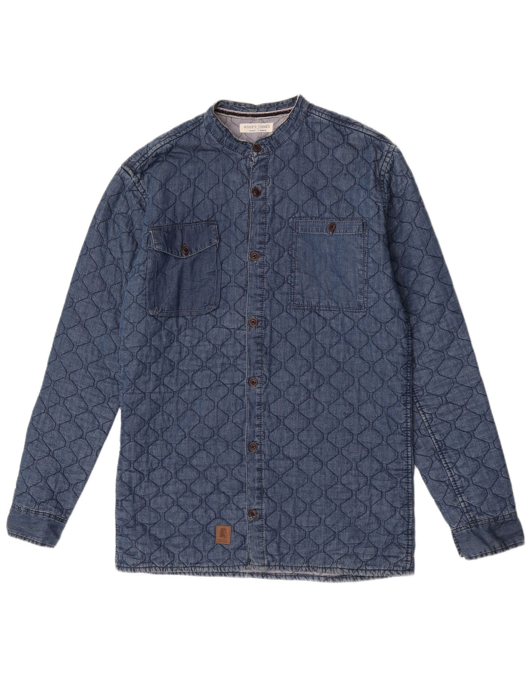 Cămașă din denim matlasată vintage pentru bărbați, bumbac albastru mediu