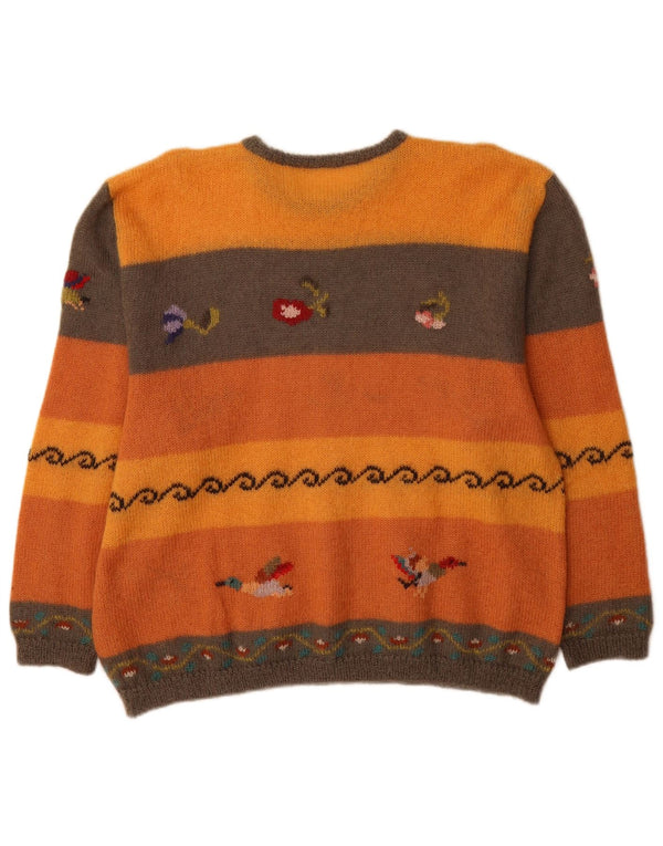 Pulover vintage pentru femei cu decolteu rotund Marea Britanie 18 XL Portocaliu Colorblock Noutate