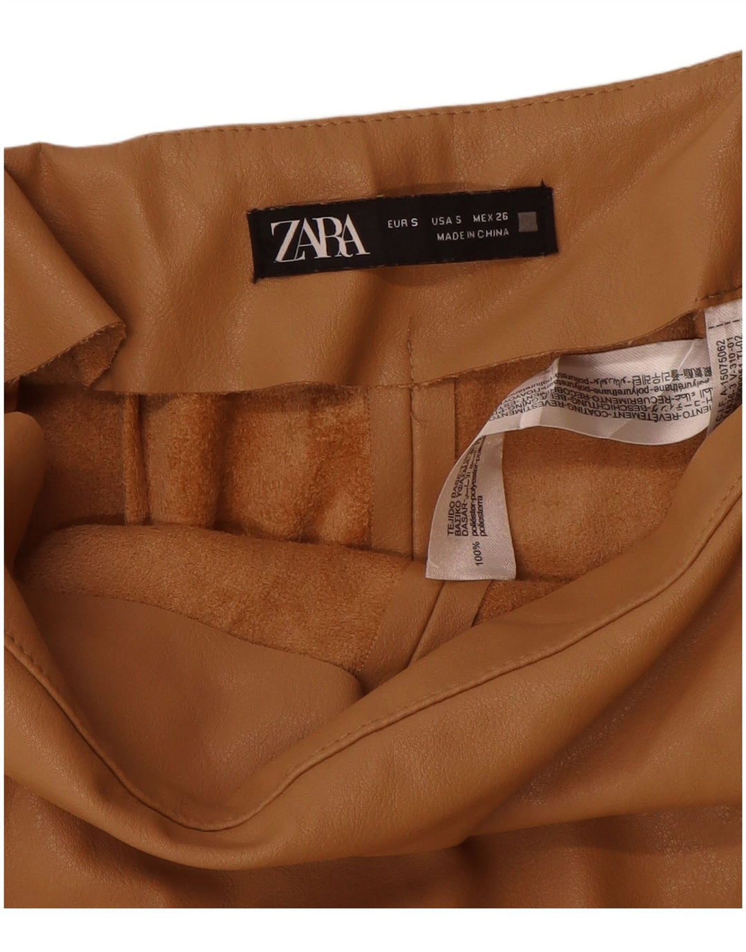 Pantaloni scurti din piele de damă Zara Mici W26 poliuretan bej