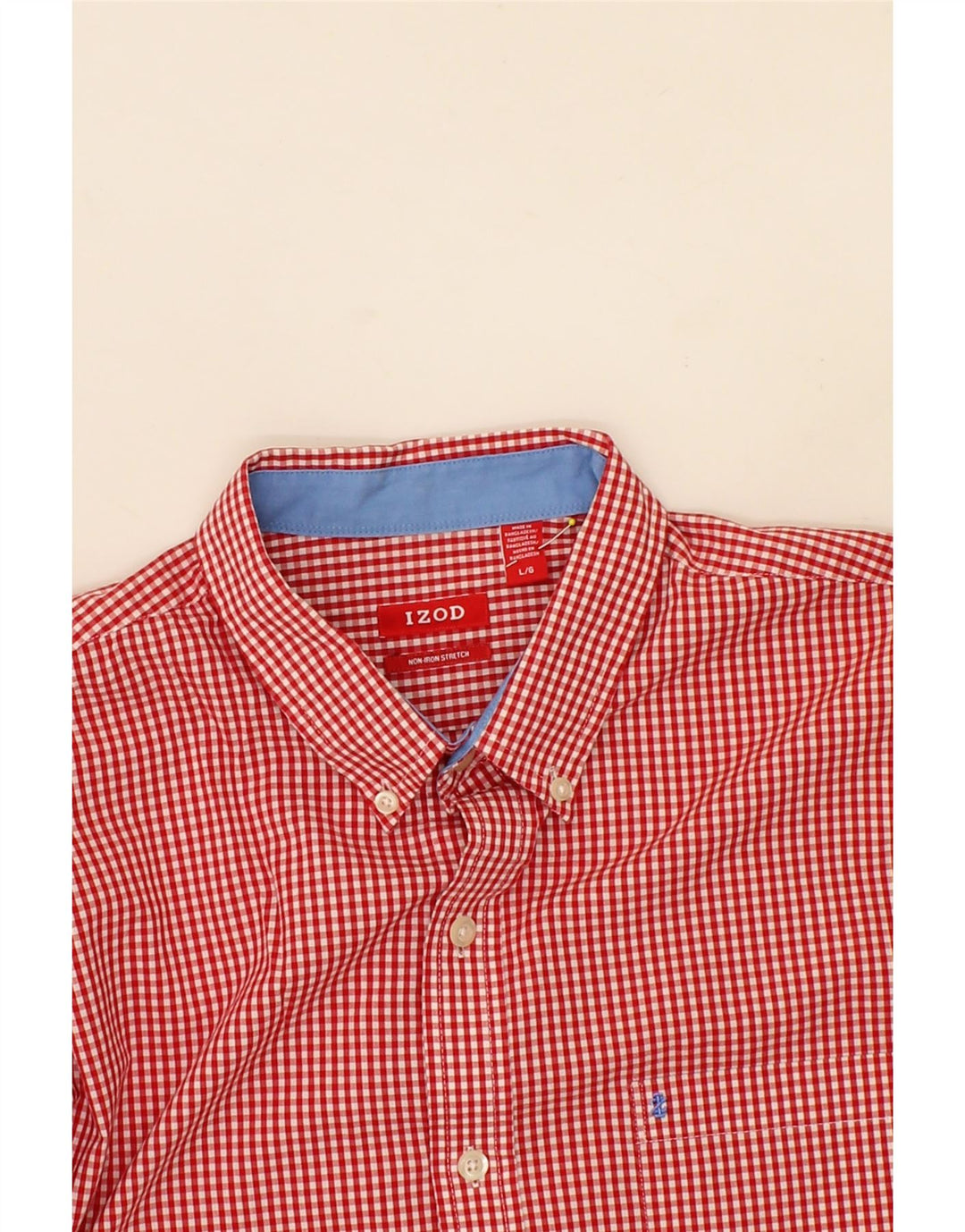 IZOD Mens Stretch Shirt Large Red Gingham Cotton Vintage Izod and Second-Hand Izod from Messina Hembry 