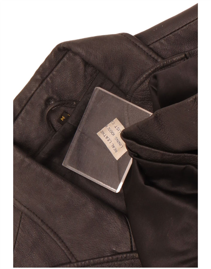 Jachetă vintage pentru bărbați din piele cu 3 nasturi, UK 38, piele medie neagră