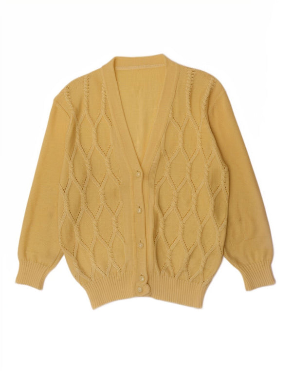 Pulover Cardigan Vintage pentru femei UK 14 Medium Yellow Argyle/Diamond Acrylic